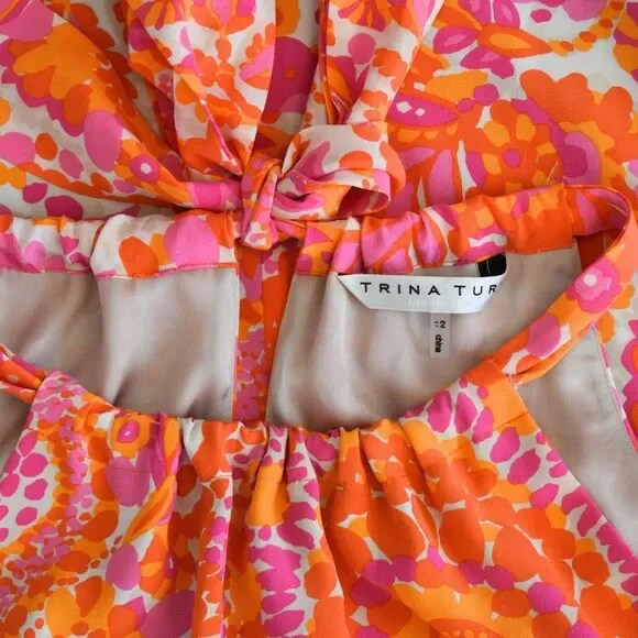 TRINA TURK Women's Peony Lined Tassel Trim Shift %100 Silk Dress Size 12 - Picture 6 of 11